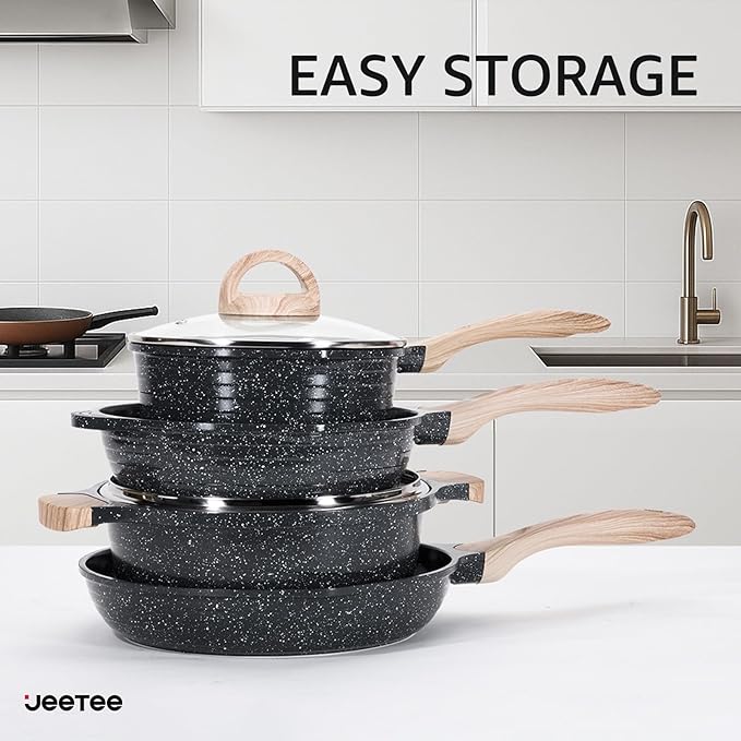 JEETEE 36Pcs Pots and Pans Set Non Stick, Cookware Set Non toxic Kitchen Healthy Induction Cooking Set W/Griddle, Sauté Pan, Baking Trays & Pancake Rake (PFOA, PFAS, PFOS Free)