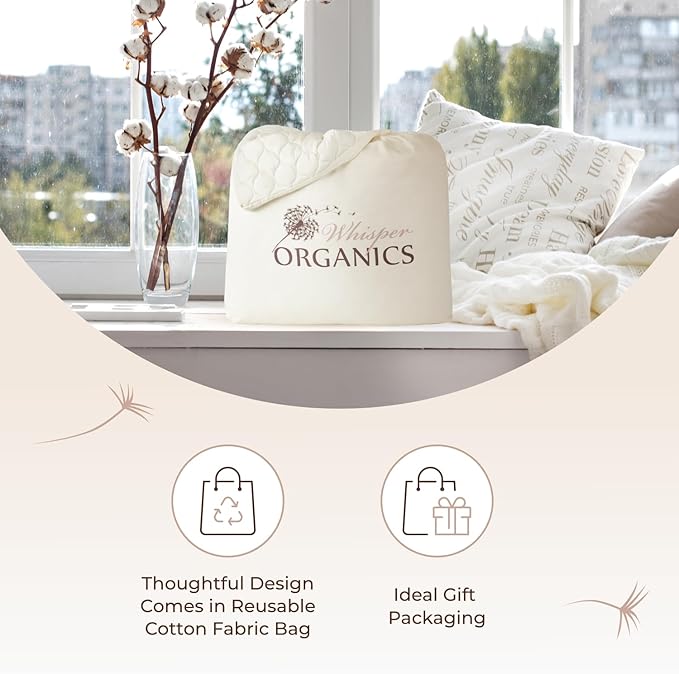 100% Cotton Organic Mattress Pad - Breathable & Cooling Mattress Protector Full Size - Premium 300GSM Quilted and Noiseless Machine Washable Organic Mattress Protector (Ivory, Full)