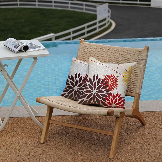 Red Brown Outdoor Pillow Cover 16X16 Inch Set of 2 Outdoor Waterproof Fall Floral Brown Decorative Pillowcase Decor for Couch Patio Funiture Garden Print Polyester Cushion Cover 01K16