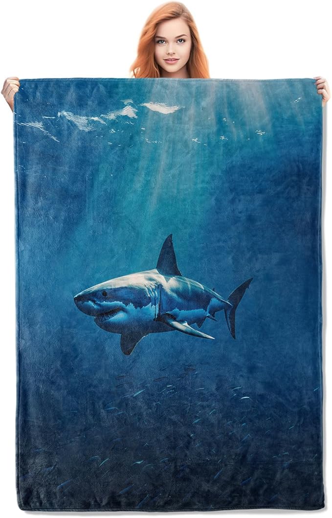 White Shark Blanket Gifts for Women Girls Adults Kids Soft Warm Lightweight Cozy Ocean Theme Throw Blankets for Bed Sofa Couch Living Room Decor 80x60in