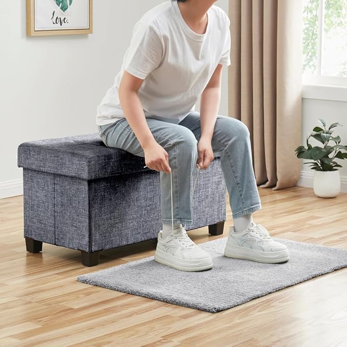 Ornavo Home 30 Inch Storage Ottoman, Large Storage Bench, Ottoman with Storage with Legs, Foot Rest Stool, Bedroom Bench - Gray