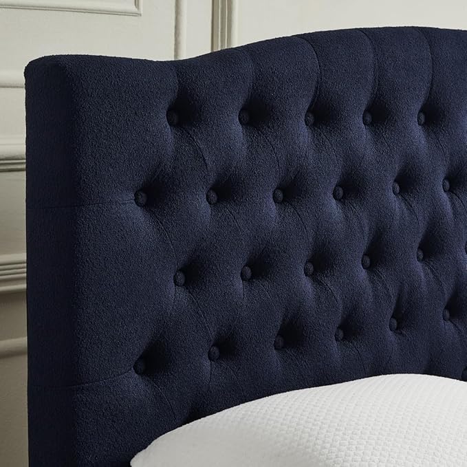 24KF Boucle Upholstered Tufted Button King Headboard and Comfortable Fashional Padded King/California King Size headboard,6025-K-Boucle-Navy Blue