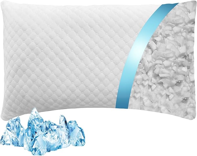 Shredded Memory Foam Pillows, Bed Pillows Standard Size, Cooling Pillows for Sleeping, Adjustable Firm Pillows for Side Back and Stomach Sleepers, Bed Pillows with Washable Removable Cover