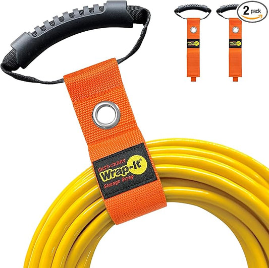 Easy-Carry Wrap-It Storage Straps - 17” (2-Pack) Blaze Orange with Grommet - Extension Cord Hanger Carrying Straps for RV Accessories