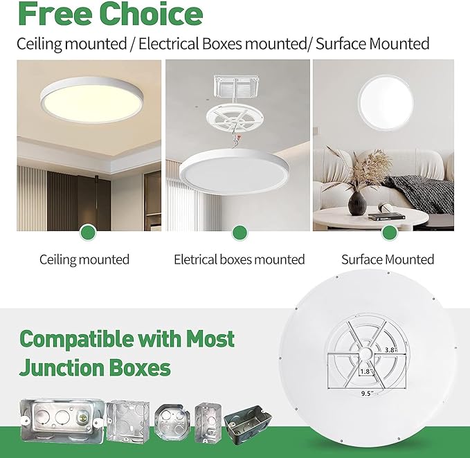 20 Inch Large LED Flush Mount Ceiling Light, 40W,4350LM, 3000K/4000K/6000K CCT Selectable,White Round Flat Panel Light Low Profile Ceiling Light Fitures for Hallway, Kitchen, Bedroom, Laundry Room