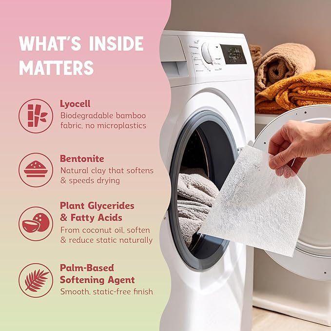 QLEAN Dryer Sheets | Natural Fabric Softener & Removes Static Cling | Vegan Laundry Softener | Soft, Fresh Laundry, Perfect for Clothes and Beddings - 120 Loads (Ruby Sunset Bliss)