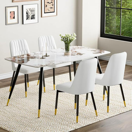 Dining Room Table Set for 4,Dining Table Set for 4, Sintered Stone Kitchen Table Top and Modern Chairs Set of 4 for Kitchen Dining Room