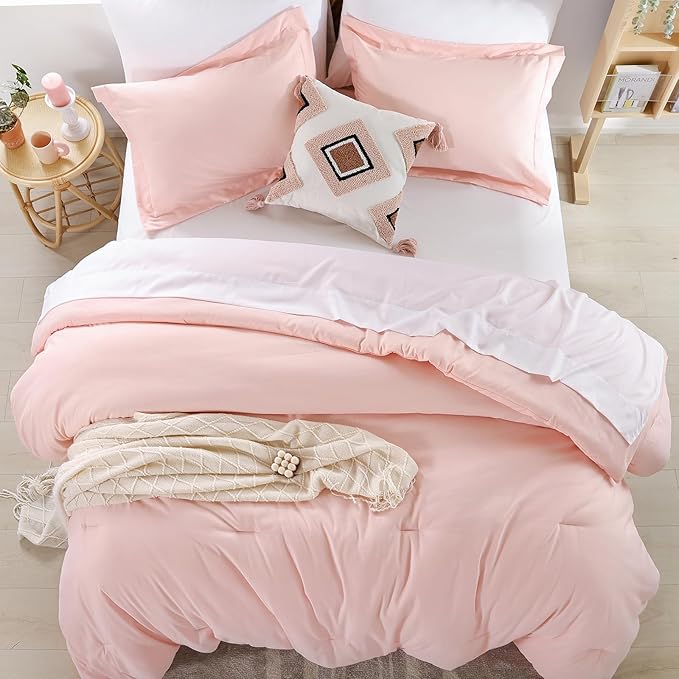 weigelia Pink Comforter Sets Full Size Comforter Set with Sheets 7 Piece Soft Microfiber Comforters Set for Women Blush Lightweight Alternative Comforter for All Season