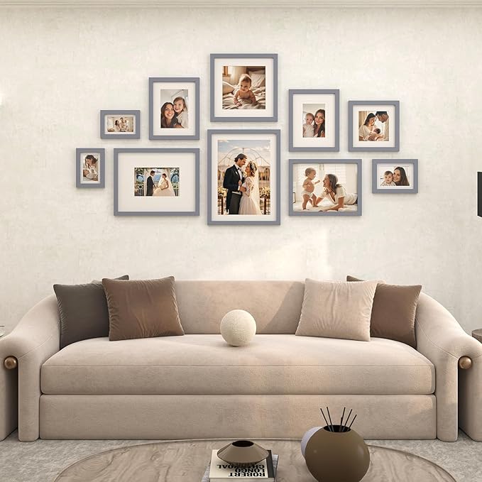 Egofine 12x16 Picture Frames with Plexiglass, Display Pictures 9x12/11x14 with Mat or 12x16 Without Mat for Wall Mounting,Dark Grey