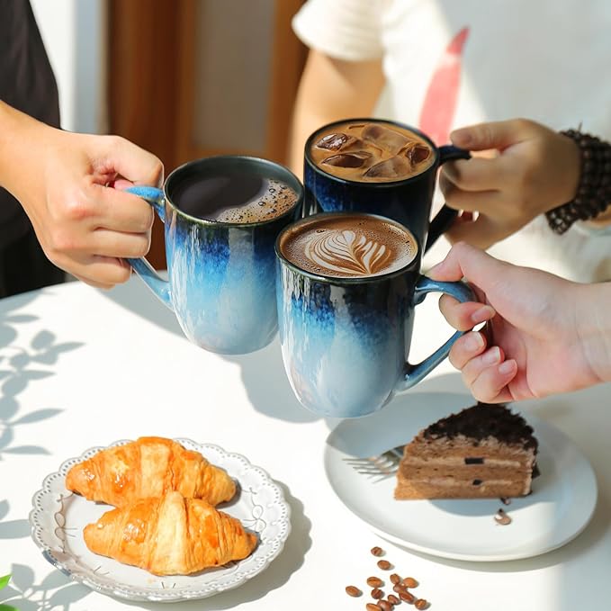 MONITO 14 OZ Coffee Mugs Set of 6, Modern Large Ceramic Coffee Mugs Set with handle for Tea/Latte/Milk/Cocoa, Funny Tea Cups for Office and Home, Engagement Gifts…