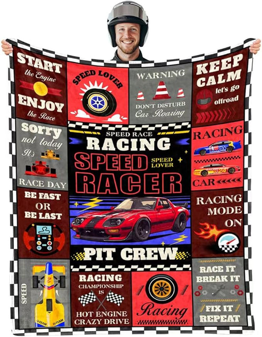 Racing Cars Blanket Gifts for Fathers Day, Birthday Gifts for Men Boys Racer, Racer Blanket for Sofa Couch Room, Car Guy Gift for Car Lovers, 50"*60"