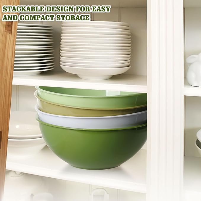 4-Piece Plastic Mixing Bowl Set, 113oz Lightweight Serving Bowls, Large Salad Bowls for Baking,Prepping, Cooking and Serving Food, Dishwasher & Microwave Safe