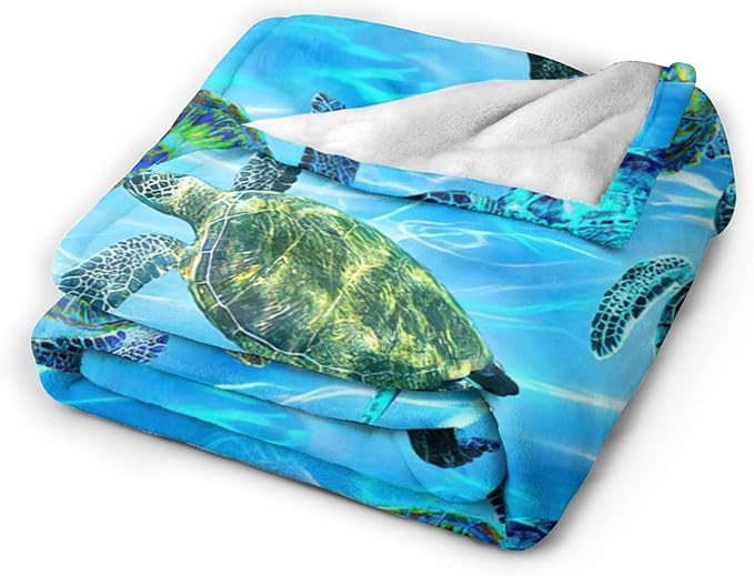 Sea Turtle Flannel Blanket Soft Cozy Nautical Ocean Turtle Fleece Plush Stuff Decor Throw Blanket Warm Sea Turtle Blanket Gifts for Girls Boys Lovers Women Adults Men Kids Bed Travel 40"x50"