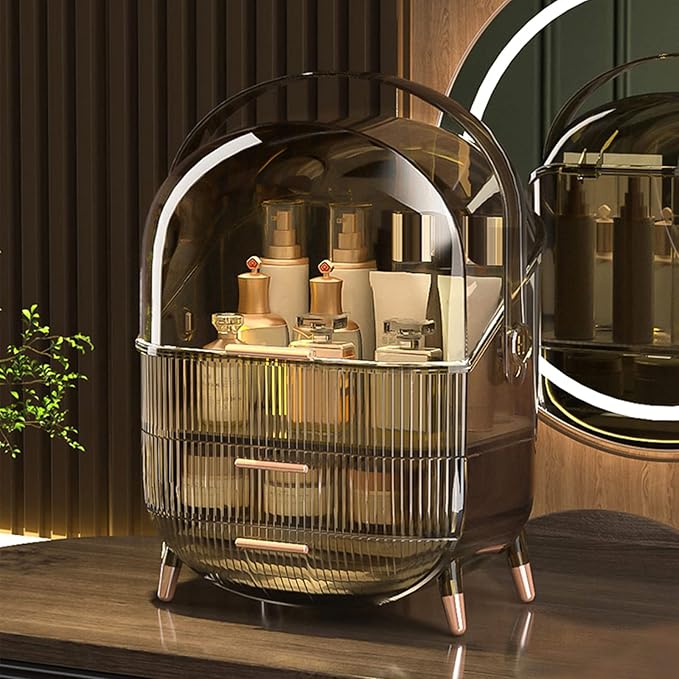 Ergocar Portable Retro Series Multi-Function Make Up Case Dustproof Cosmetic Storage Box,Cosmetics Skin Care Products Jewelry Organizer Case Finishing Box Bathroom Desktop - Retro Grey