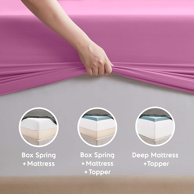 Nestl Full XL Sheet Set - Luxury 1800 Ultra-Soft Microfiber Full Extra Long Bed Sheets - Double Brushed - Deep Pockets - Easy Fit - 4 Piece Set - Bedding Sheets & Pillowcases (Full XL, Light Pink)