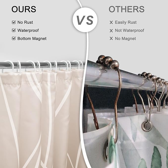 Punkray Burnt-Orange Striped Polyester Shower Curtain for Bathroom with Hooks, Shower Curtains for Bathroom, Waterproof Bath Accessories Hotel Style - Machine Washable 72 x 72