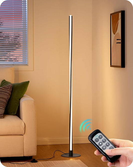 EDISHINE Helix LED Floor Lamp, 56" Tall Corner Lamps 2700K-6000K Dimmable, Remote Control & Foot Switch, Modern Minimalist Pole Lights for Bedroom, Living Room, Office, Black