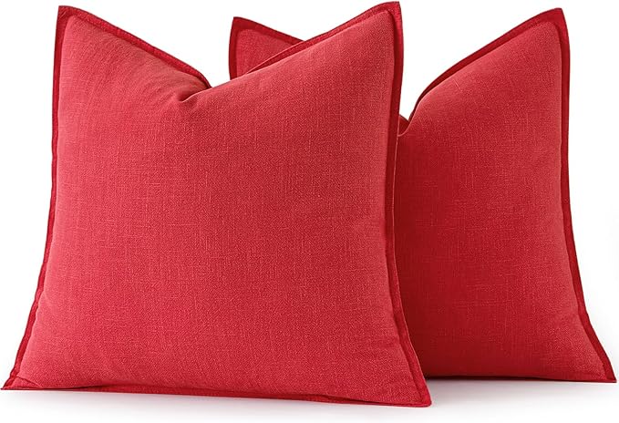 MIULEE Christmas Decorative Linen Pillow Covers 18x18 Inch Red Boho Farmhouse Neutral Couch Throw Pillows for Bed Pack of 2 Accent Modern Pillowcase Sofa Livingroom Home Decor