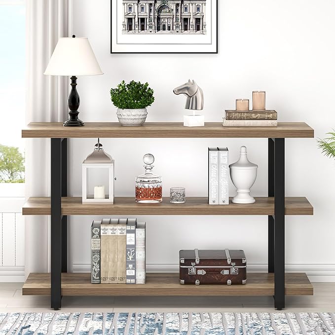 FOLUBAN Console Tables for Entryway, Modern Sofa Table with Storage Shelves for Living Room, Hallway, Entrance, or Behind Couch, Rustic Oak, 47 Inch