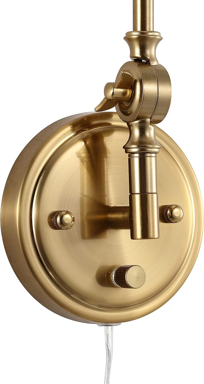 WINGBO Wall Sconce Rattan Wrapped Wall Lamp, Large Lampshade, Adjustable Swing Arm Wall Light Gold Vintage Bedside Light Fixture Wicker Handmade Shade Brass Reading Light Plug in or Hardwire (2 Pack)