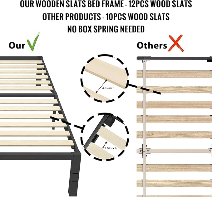 ROIL 18 inch King Bed Frames Wood with Wooden Slats - 3500lbs Heavy Duty No Box Spring Needed Metal Platform, Mattress Stoppers Iron Noise Free Bedframe, Headboard Hole Underneath Storage