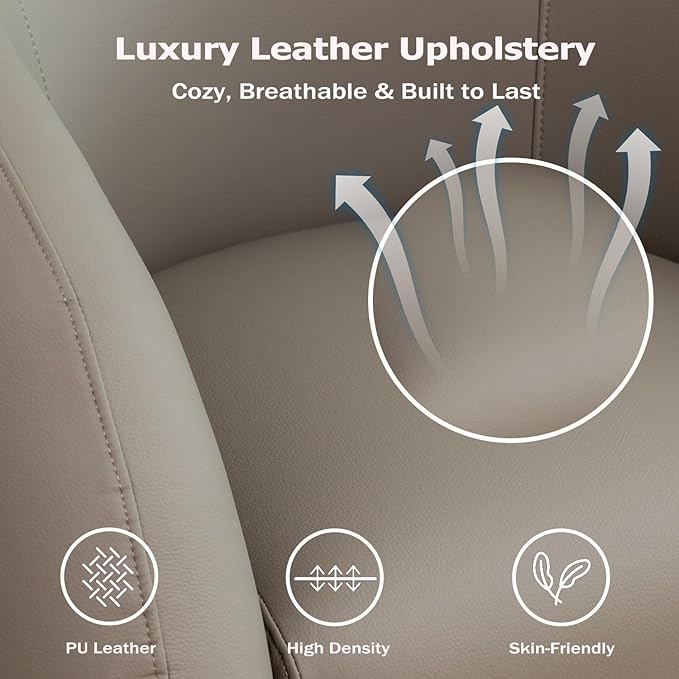 34.6" W Swivel Accent Chair, Modern Round Faux Leather Armchair for Living Room,Upholstered Comfy Sofa Chairs for Bedroom Reading Apartment Lounge,Fully Assembled(Grey)