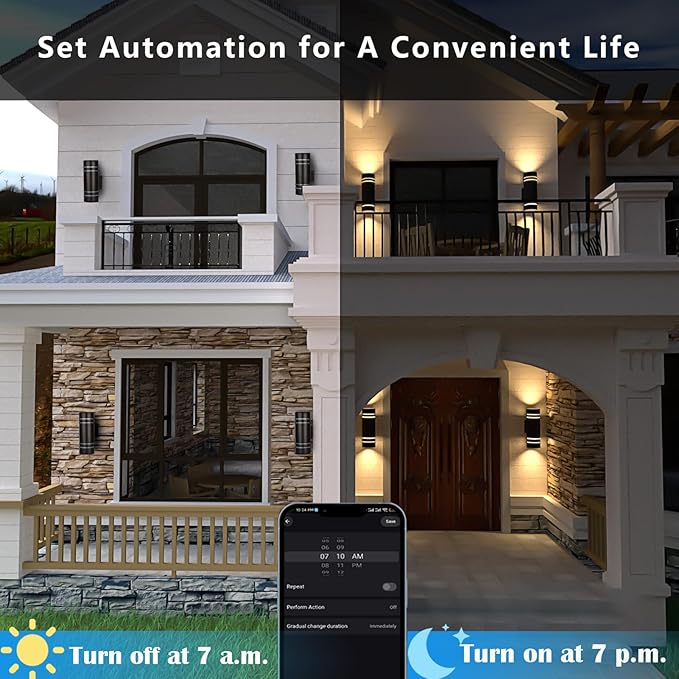 Smart RGB Outdoor Wall Lights, 2 Pack Front Porch Light Fixtures, Cylinder Up and Down Lights Outdoor Wall Sconce, Exterior Lighting Fixture Compatible with Google Assistant Alexa