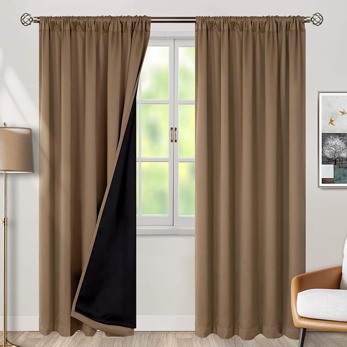 BGment Taupe Blackout Curtains 78 Inches Long with Thermal Liner for Bedroom, 100% Blackout Noise Reducing Double Layer Rod Pocket Back Tab Curtains for Living Room, 2 Wndow Panels, Each 52 x 78 Inch
