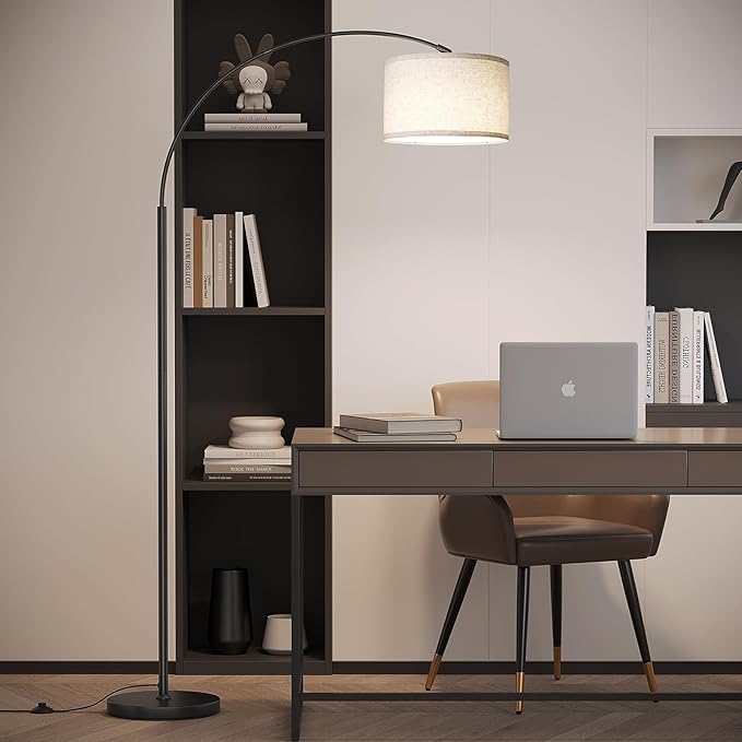 SUNMORY Arc Floor Lamp with 3 Color Temperature, Modern Floor Lamp with 9w A19 LED Bulb, 75″ Height Tall Lamp for Living Room with Hanging Drum Shade & Weighted Base. Arched Standing Lamp for Bedroom