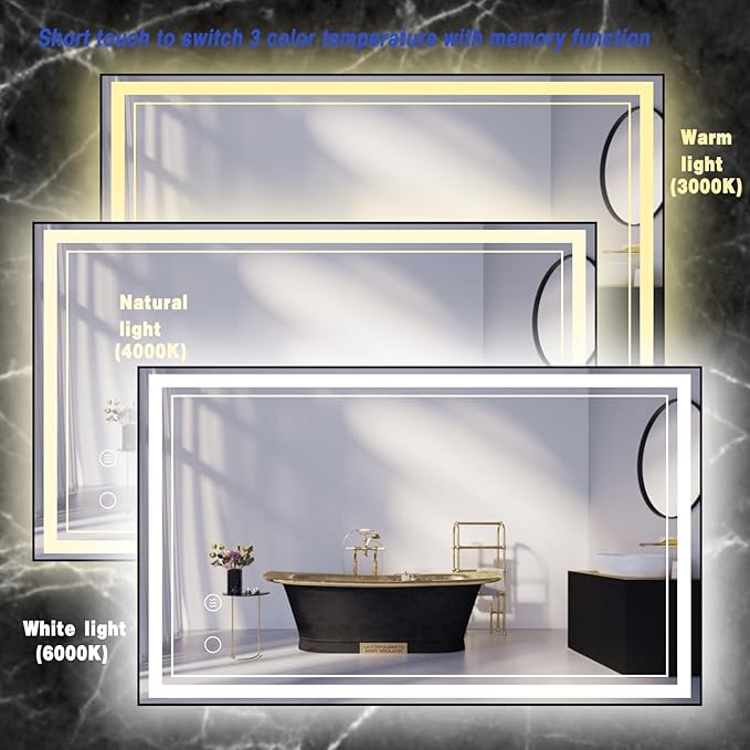 24" x 40" LED Bathroom Mirror with Lights Framed LED Mirror for Bathroom Backlit and Front Lighted Bathroom Mirror Black Square Aluminum Frame Anti-Fog Dimmable Vanity Adjustable Memory