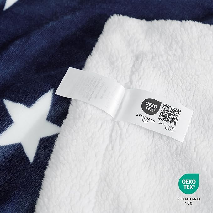 Cozy Bliss Thick Warm Sherpa Fleece Star Blanket, Double Sided Patriotic Throw Blanket Fluffy Soft Fuzzy Thick Blanket for Couch, Bed and Gifts(Navy Blue, 60" x 80")