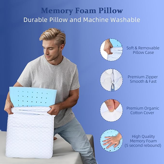 SofGlowly Ultra Thin Flat Pillows for Sleeping King Size -33x16 Inch, Cooling Memory Foam Pillow 2.75 inch Height Ultra Thin Pillow,Slim Bed Pillows for Stomach Back Sleeper