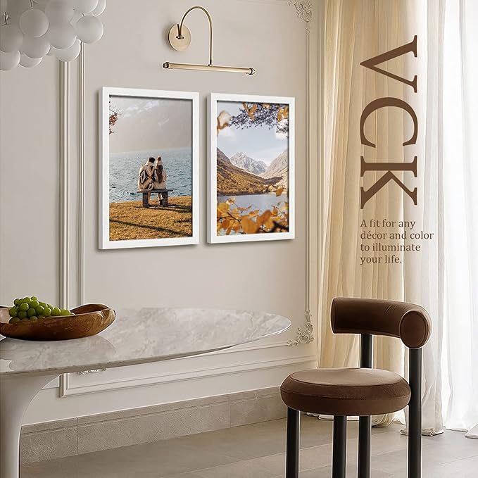 VCK 16x24 Solid Wood Poster Frames - White, Textured Exclusive Picture Frame Set of 2, Wall Hanging