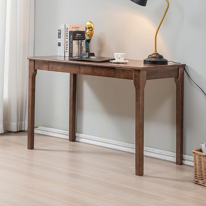 Solid Wood Desk, Gaming Study Home Office Desks for Work, Student PC Desk for Bedroom, Small Computer Desk for Small Spaces, Easy to Assemble (Walnut Color, 47inch)