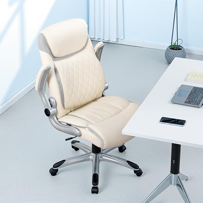 GTRACING Big and Tall High Back Office Chair 400LBS Wide Leather Executive Chair Height Adjustable Lumbar Support & Armrests, Comfy Desk Gaming Chairs Computer Swivel Chair, Beige