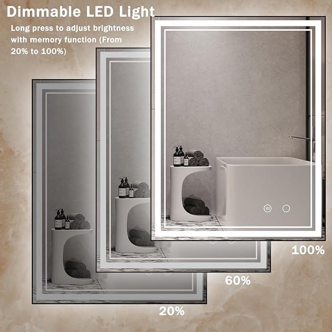 28" x 36" LED Bathroom Mirror with Lights Black Framed LED Mirror for Bathroom Lighted Bathroom Mirror Backlit and Front Black Aluminum Frame Anti-Fog Dimmable Vanity Smart Memory