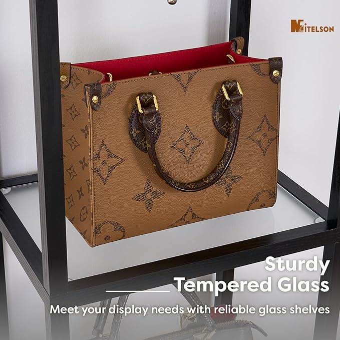 Floor Lamp with Shelves, Modern Standing Lamp with Tempered Glass, Large Display Shelf Lamp, Tall Lamps with Shelves for Living Room, Bedroom, Office, Black