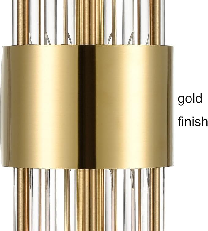 2-Light Modern Brushed Titanium Gold Wall Sconce with Clear Glass Crystal Luxury Wall Light Fixtures for Bedroom Living Room Bathroom Vanity Mirror Light Fixtures Set of 2