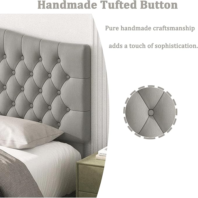King Headboard Only, Upholstered Headboard for Adjustable Bed Velvet Tufted Cal King Size Wall Mounted Head Board with Solid Wood Legs Head Board, Gray