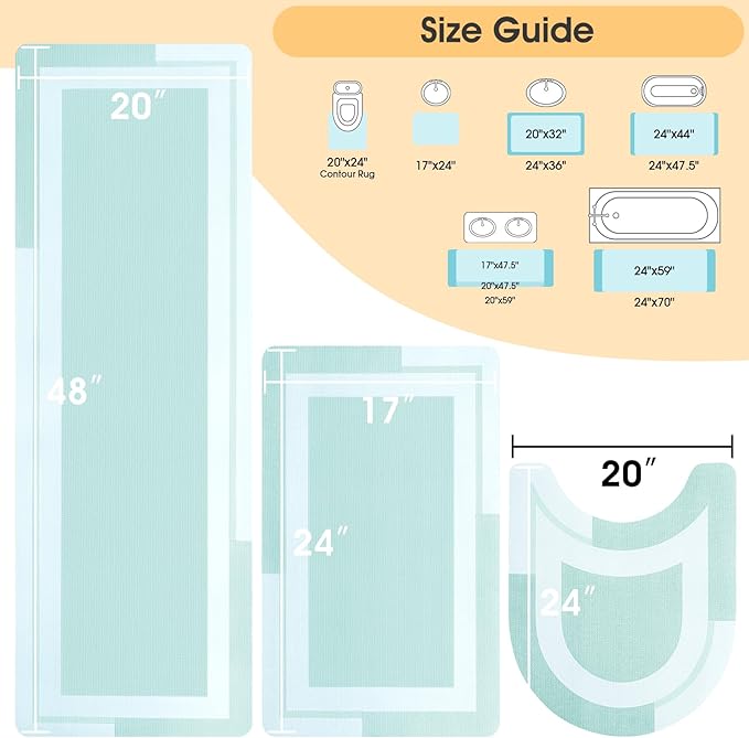 ACCUMTEK Ultra Thin Bath Mats Fit Under Door 3 Piece, Upgrade Backing Non Slip Bath Mat, Quick Dry Absorbent Bath Mat, Machine Washable Bathroom Rugs for Bathroom Floor, Bathtub, Kitchen, Sage Green