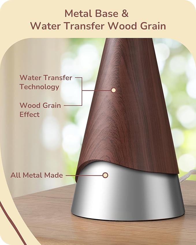 EDISHINE 21.85" Boho Table Lamp, Farmhouse Bedside Lamp, Water Transfer Red Wood Grain Metal Base, Beige Linen Shade, Rustic Nightstand Light for Living Room, Bedroom, Office, E26 Base