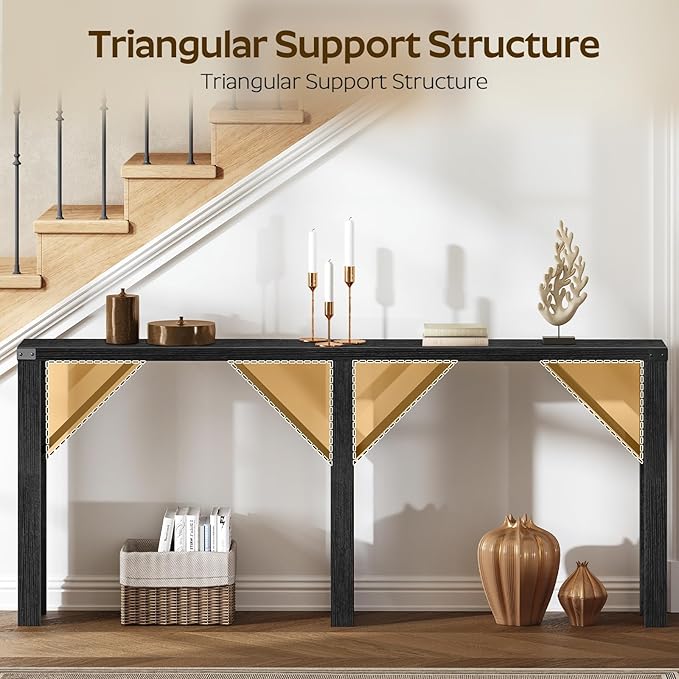 Console Table, 63" Long Behind Couch Sofa Table, Entryway Table, Farmhouse Console Table for Narrow Spaces, Hallway, Living Room, Black CT30BB