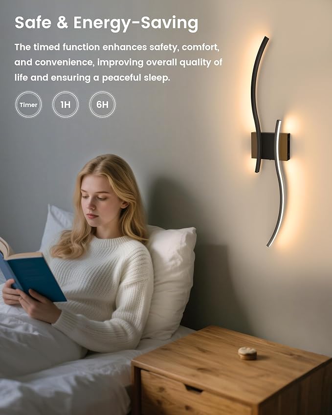 NIORSUN 27.6 Inch Battery Operated Wall Sconce Set of 2, Black Modern Rechargeable Wall Lights with Remote, 3CCT Dimmable Wireless Wall Lamp for Living Room Bedroom Hallway