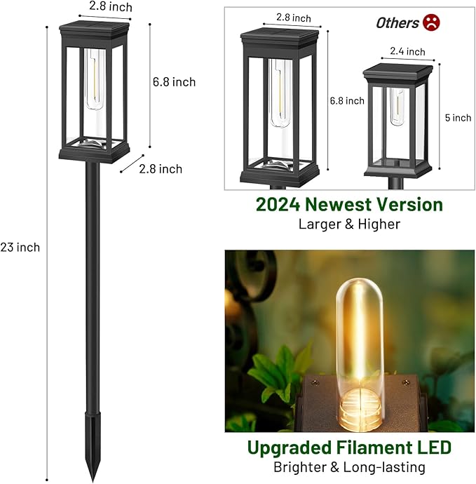 BesLowe 【Upgraded】 Solar Pathway Lights Outdoor, 8-Pack Large LED Solar Light Outdoor Waterproof, Super Bright Outside Lights for Yard, Sun-Powered Landscape Lighting for Garden Walkway, Warm White