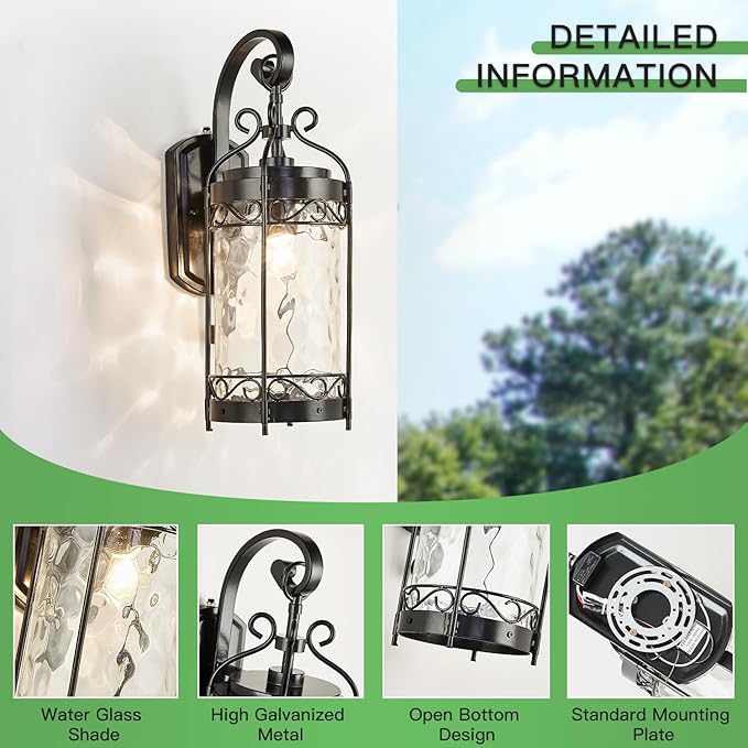 Large Dusk to Dawn Sensor Outdoor Wall Sconce,19.68" H Vintage Exterior Light Fixture with IP65 Waterproof,Classical European Style Porch Light with Water Glass for Front Door Balcony Porch