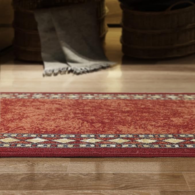 Antep Rugs Alfombras Modern Bordered 2x4 Non-Skid (Non-Slip) Low Profile Pile Rubber Backing Kitchen Area Rugs (Maroon Beige, 2'3" x 4')