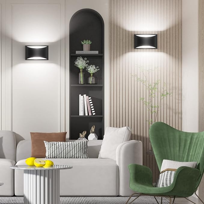Aipsun Indoor Black Modern LED Wall Sconce Interior Wall Lights Set of 2 Hardwired Up and Down Wall Mount Light for Living Room Bedroom Hallway Corridor Cool White 6000K(with G9 Bulbs)