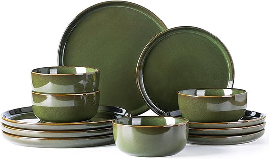 AmorArc Stoneware Dinnerware Sets for 4,Round Reactive Glaze Ceramic Plates and Bowls Set,Highly Scrath Resistant | Dishwasher & Microwave Safe Dishes Set,Service for 4 (12pc)