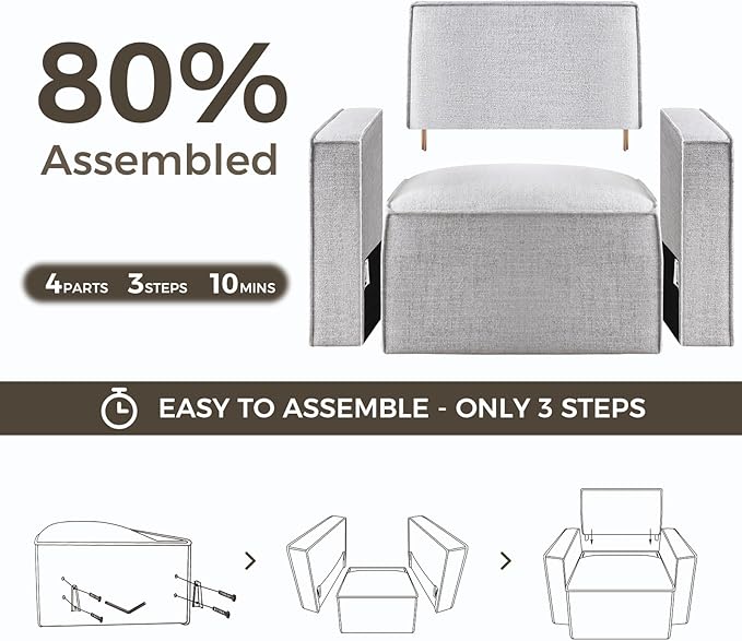 ELUCHANG Oversized Accent Chair with Ottoman,Modern Boucle Sofa Chair with Strong Wood Frame,High Supportive & Soft Sponges Comfy Upholstered Armchair Reading Chairs for Apartment,Light Grey