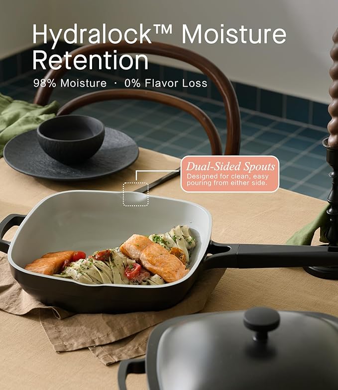 10.5 Inch(3.8QT) Ceramic Pan with Lid,Non Stick Frying Pans Cast Aluminum Deep Sauté Pans,Ti-Ceramic Non Toxic Pix Pan with Wooden Spatula and Scrubber-Midnight Hearth